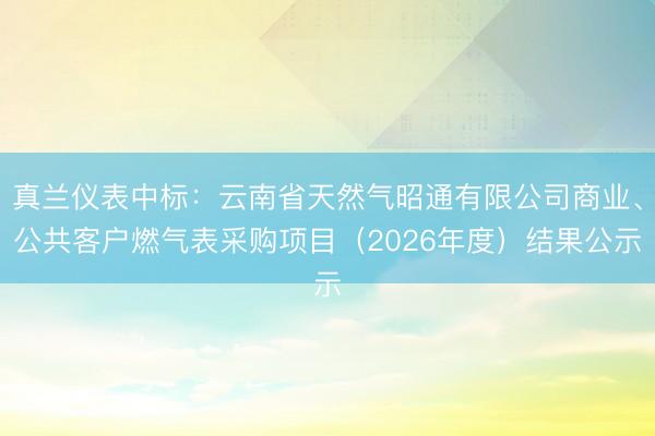 真兰仪表中标：云南省天然气昭通有限公司商业、公共客户燃气表采购项目（2026年度）结果公示