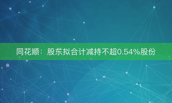 同花顺:股东拟合计减持不超0.54%股份