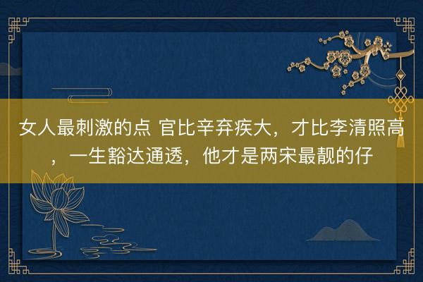 女人最刺激的点 官比辛弃疾大，才比李清照高，一生豁达通透，他才是两宋最靓的仔